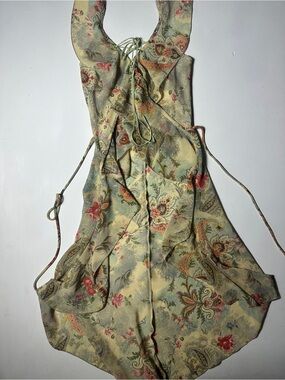 Y2K Fairy Top Miss Me Sage Cream Floral Paisley Lace-Up Halter Top